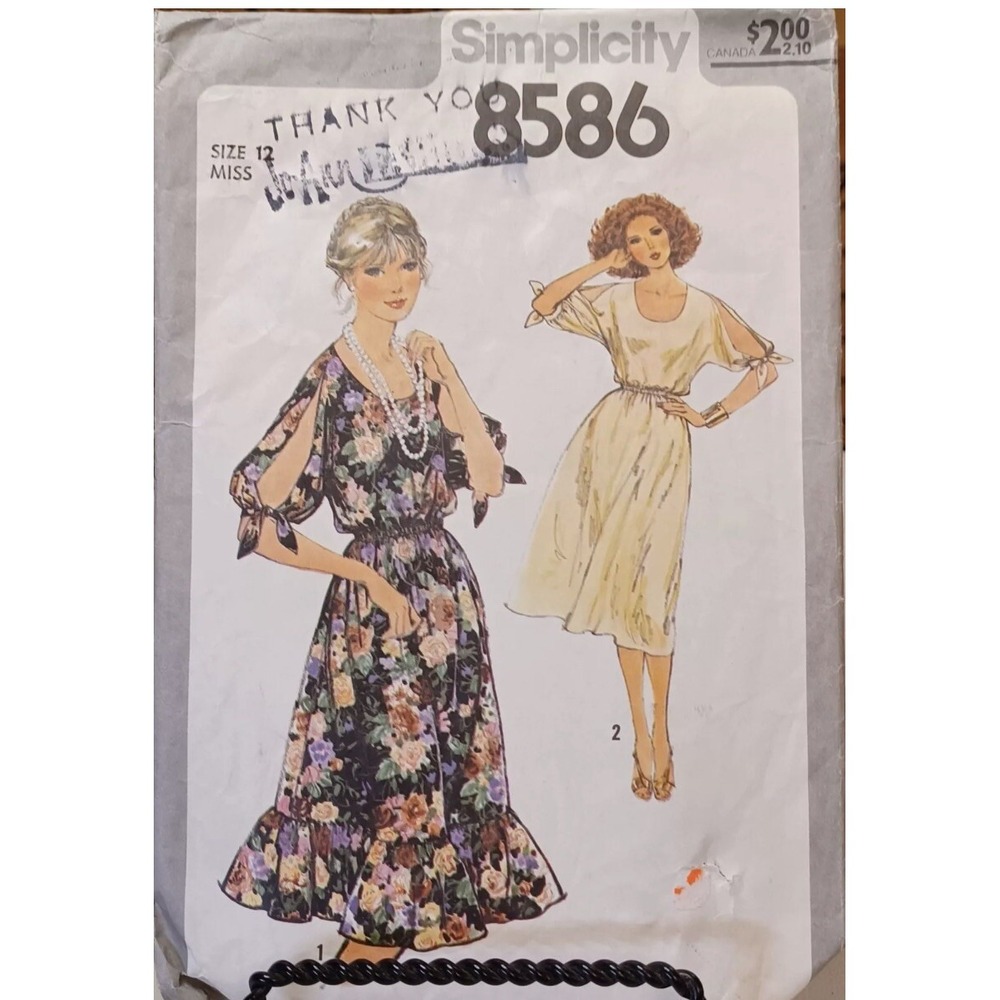 8586 Simplicity SEWING Pattern CUT Misses 12 pullover peasant dress elastic wst